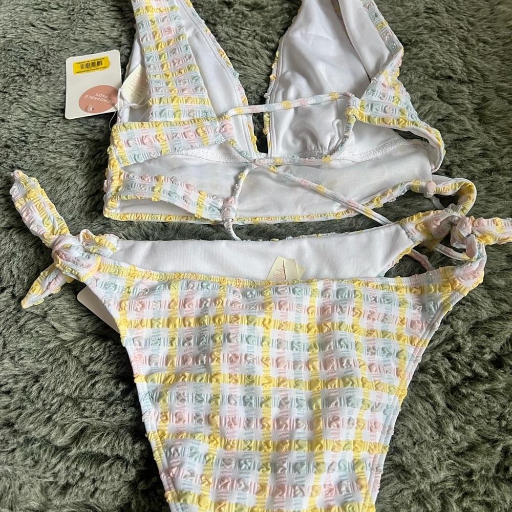 GB Gianni Bini Pink Crush seersucker Gingham bikini Small NWT - Picture 7 of 8